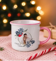 BK Gift Kişiye Özel İsimli Fotoğraflı Pembe Emaye Kupa Bardak -2, Arkadaşa Hediye, Sevgiliye Hediye