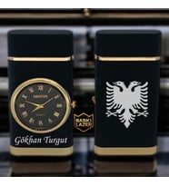 İsme Özel Çift Baş Kartal Logolu Saatli Çakmak Rüzgarda Sönmeyen Turbo Jet Özellikli - Kutulu Ve Hediye Paketinde