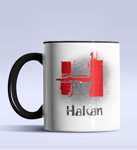 Kişiye Özel H Harfi Temalı Çizim Tasarım Siyah Renk Kupa (Siyah)