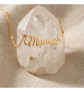 Kişiye Özel 925 Ayar Gümüş Kalp Detaylı Mama Kolye (Gold)