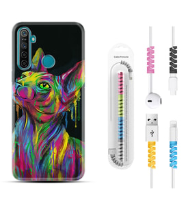 Realme 5i 5 Pro 6i 7 Pro 8 Kılıf Kablo Koruma Spiral Silikon Color Cat 1754