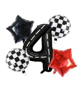 Siyah Yarış Pisti Damalı 4 Yaş Folyo Balon Set