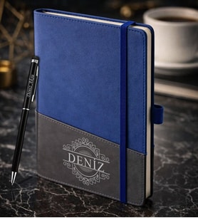 BK Gift Kişiye Özel Mavi Termo Deri Defter ve Touchpen Kalem Seti -12,  Kurumsal ve Özel Hediye, Yeni İş Hediyesi