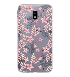 Samsung Galaxy J4 Kapak Floral Kırmızı Tasarımlı Şeffaf Silikon Kılıf
