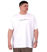 Mode XL Büyük Beden Erkek T-Shirt Bisiklet Yaka FREEDOM U25033 Beyaz