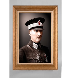 Altın Varaklı Çerçeveli Paspartulu Atatürk Tablo a400 (Gold)
