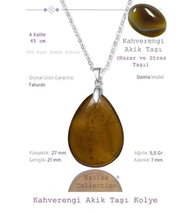 Sertifikalı Damla Model Kahverengi Akik Taşı Kolye (GÜMÜŞ APARATLI) (Çok Renkli)