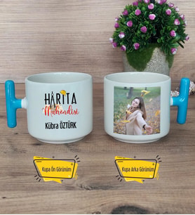 Harita Mühendisi Kupa Bardak Fotoğraflı T Mavi Kulplu Mühendisler Günü Hediye