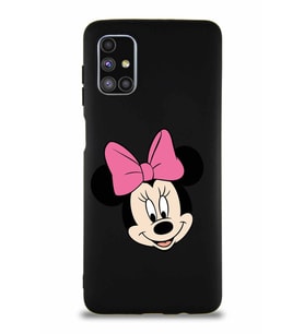 Samsung Galaxy M51 Soft Premier Kapak Minnie Mouse-C Tasarımlı Silikon Kılıf - Siyah (Şeffaf)