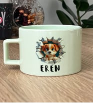 Kişiye Özel 3D Yavru Köpek Hediye Pastel Fincan İsimli İsim Yazılı (Yeşil)