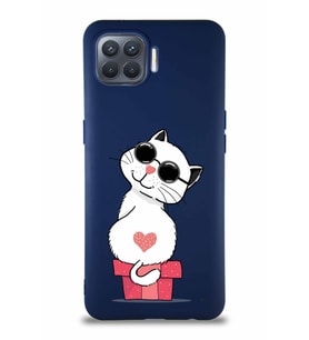 Oppo Reno 4 Lite Soft Premier Kapak Coolcat Tasarımlı Silikon Kılıf - Lacivert (Şeffaf)