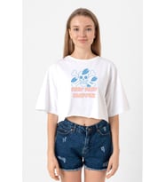 One Piece Anime Tony Tony Chopper Jolly Roger Beyaz Kadın Crop Tshirt
