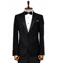 Leopar Desenli Slim Fit Siyah Erkek Smokin Ceket - Wessi