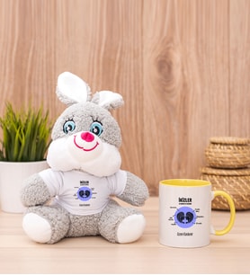 Kişiye Özel İkizler Burcuna Hediye Peluş Tavşan ve Sarı Kupa