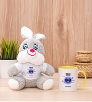 Kişiye Özel İkizler Burcuna Hediye Peluş Tavşan ve Sarı Kupa