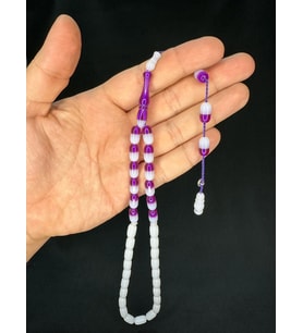 MOR BEYAZ GEÇİŞLİ TOZ KEHRİBAR TESBİH KAPSÜL KESİM 11,5MMX6,5MM T-692 (Çok Renkli)