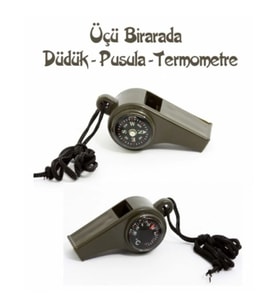 Pusulalı Termometreli Düdük - Survival Askılı Düdük