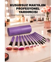 Ergonomik Saplı Fiber Kıllı 12'li Makyaj Fırça Takımı Göz ve Ten Makyajı İçin Uygun