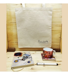 Wassily Kandinsky Set 5 - Çay/Kahve Fincanı-Traverten Bardak Altlığı-Kalem-Defter-Kanvas Çanta