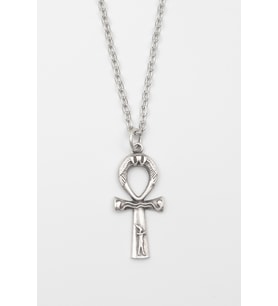 Ankh Yaşam Kolye - Düz Ezme İthal Zincirli Unisex Gümüş Kaplama Mısır Sembolü - 60 cm
