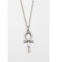 Ankh Yaşam Kolye - Düz Ezme İthal Zincirli Unisex Gümüş Kaplama Mısır Sembolü - 60 cm