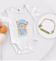 BK Kids Kişiye Özel İsimli Beyaz Bebek Body Zıbın ve Erkek Bebek Künyesi Hediye Seti-7