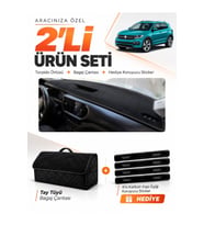 e-biz VOLKSWAGEN T-CROSS (2021-2023) Uyumlu Torpido Örtüsü + Tay Tüyü Bagaj Çantası - Siyah - VW031