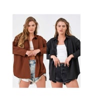 Kadın Zümrüt Oversize Uzun Basic Gömlek