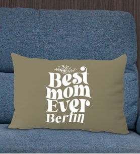 BK Gift Kişiye Özel İsimli Anneler Günü Tasarımlı Premium Kumaş Haki Dikdörtgen Kırlent Yastık, Anneler Günü Hediyesi, Ev Dekorasyonu-1