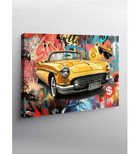 Kanvas Tablo Sarı Klasik Araba Grafiti