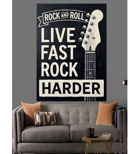Rock And Roll Gitar Poster Dekoratif Kanvas - Mdf Ahşap Tablo