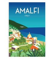Amalfi Italya Seyahat Poster Manzara Tablo Ahşap Poster Dekoratif