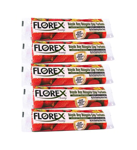 Florex 60 Litre Büzgülü Çilek Kokulu Çöp Torbası Poşeti / 65 x 70 Cm. - 10x5 Rulo / Paket (Kırmızı)