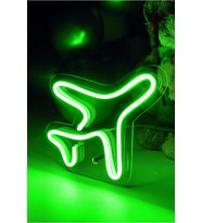 Neon Led Işıklı Uçak Şeklinde Çocuk Odası Tablosu 16x16 cm (Krem)