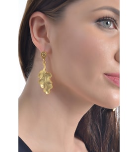 Kadın Altın Renk Kaplama Çivili Model Yaprak Stılızesi Küpe