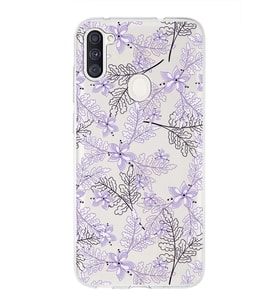 Samsung Galaxy A11  Uyumlu Kapak Floral Lila Tasarımlı Şeffaf Silikon Kılıf