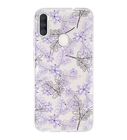 Samsung Galaxy A11  Uyumlu Kapak Floral Lila Tasarımlı Şeffaf Silikon Kılıf