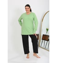 Akbeniz Kadın Büyük Beden Uzun Kol Penye Pijama Takımı Fıstık Yeşili 202408