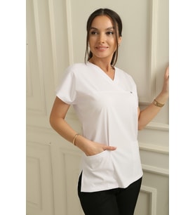 Kadın Yarasakol Likralı Scrubs Üst – Beyaz