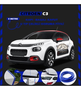 Citroen C3 Oto Araç Kapı Koruma Fitili 5metre Parlak Mavi Renk