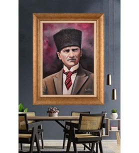 Altın Varaklı Çerçeveli Paspartulu Atatürk Tablo TR1223 (Gold)