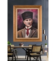 Altın Varaklı Çerçeveli Paspartulu Atatürk Tablo TR1223 (Gold)