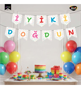 İyi Ki Doğdun Neon Beyaz Banner 250 cm