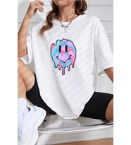 Unisex Smile Baskılı Tasarım Tshirt (Beyaz)
