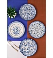 Porselen Pasta Takımı, Mavi Beyaz, 20 cm, 4 Kişilik, 4 Parça