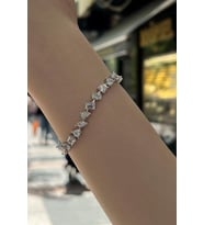 Gümüş kalp kare oval taşlı bileklik dy12e5