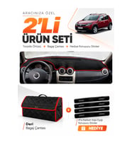 e-biz DACIA SANDERO (2010-2015) Uyumlu Torpido Örtüsü + Deri Bagaj Çantası - Siyah-Kırmızı - DA005