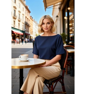 Kadın Örme Bluz Relaxed Kayık Yaka Yarasa Kol Truvakar Soft Touch İnterlok Düz Fonksiyonel