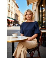Kadın Örme Bluz Relaxed Kayık Yaka Yarasa Kol Truvakar Soft Touch İnterlok Düz Fonksiyonel
