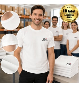 Logonuza Özel 10 Adet Beyaz Promosyon Tişört - Pamuk Unisex Kullan At Kurumsal Tişört